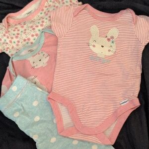 Carter's Pink and Blue Bunny and Floral Bodysuit Set